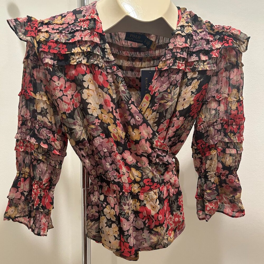 Ralph Lauren Blouse Ruffle Trim Primrose Print
